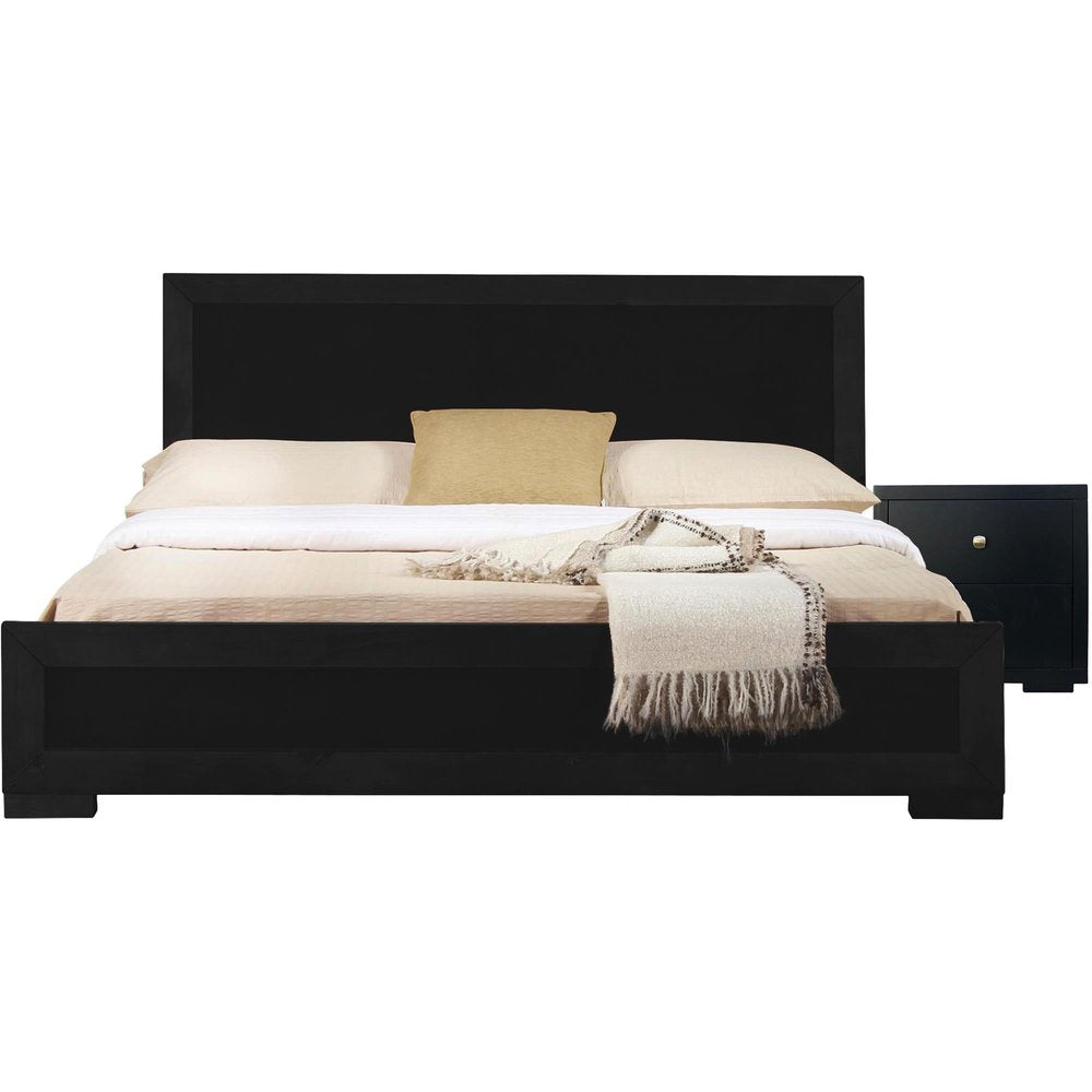 Two Piece Black Solid and Manufactured Wood Bedroom Set - with Bed and Nightstand on a white background
