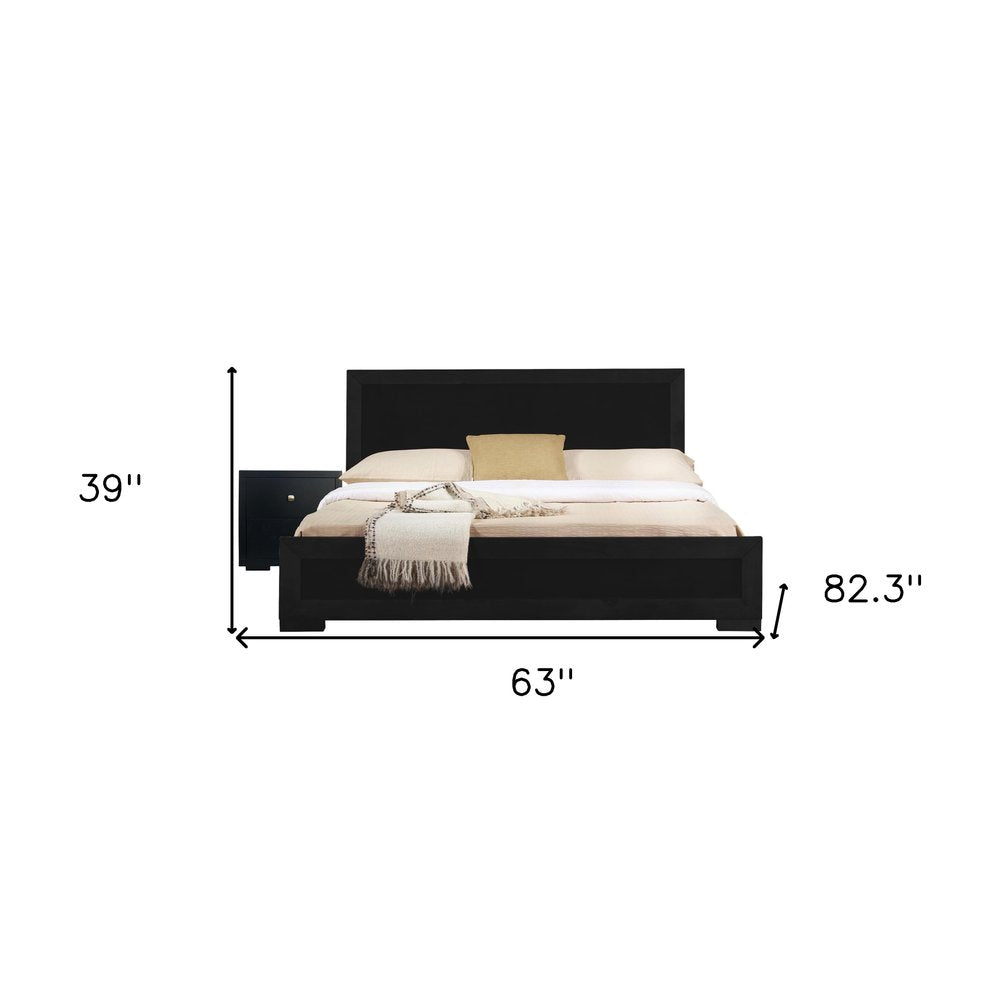 Two Piece Black Solid and Manufactured Wood Bedroom Set - with Bed and Nightstand on a white background