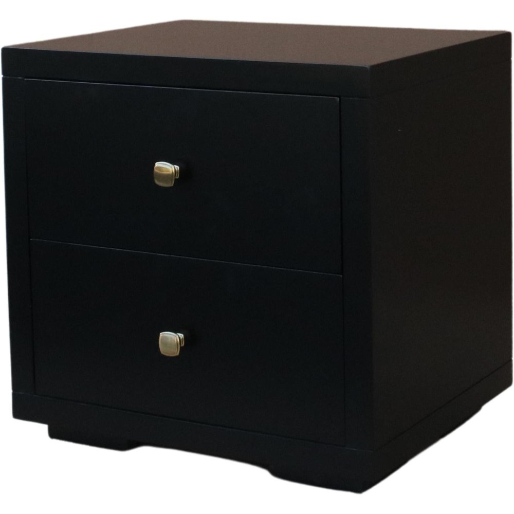 Two Piece Black Solid and Manufactured Wood Bedroom Set - with Bed and Nightstand on a white background