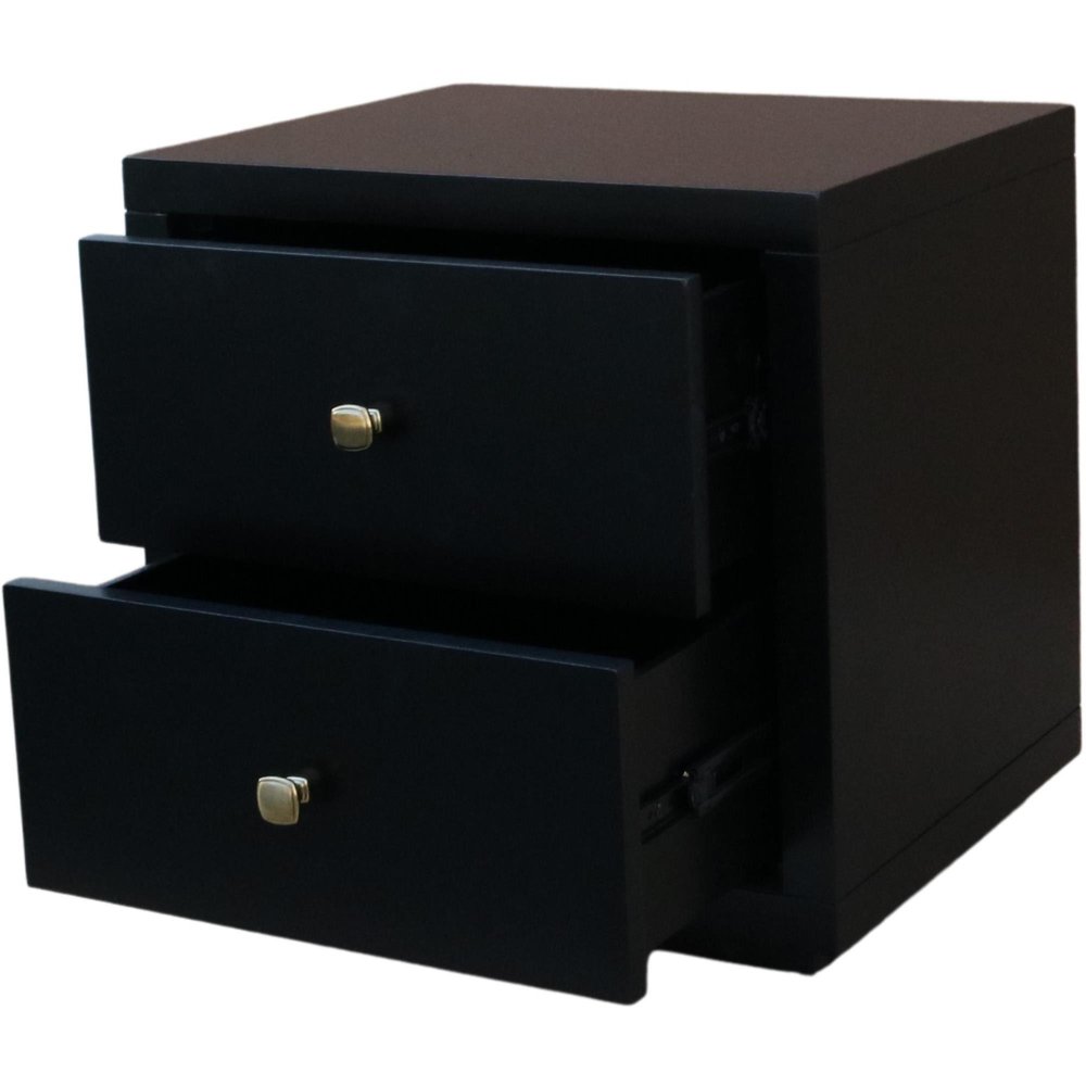 Two Piece Black Solid and Manufactured Wood Bedroom Set - with Bed and Nightstand on a white background