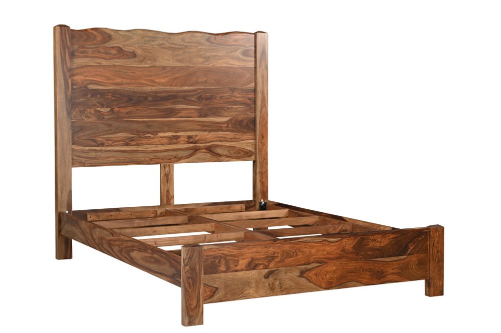 Three Piece Brown Solid Wood Bedroom Set on a white background