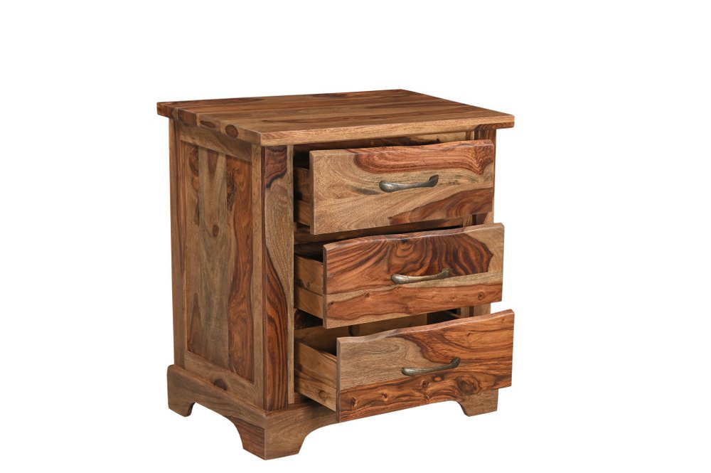 Three Piece Brown Solid Wood Bedroom Set on a white background
