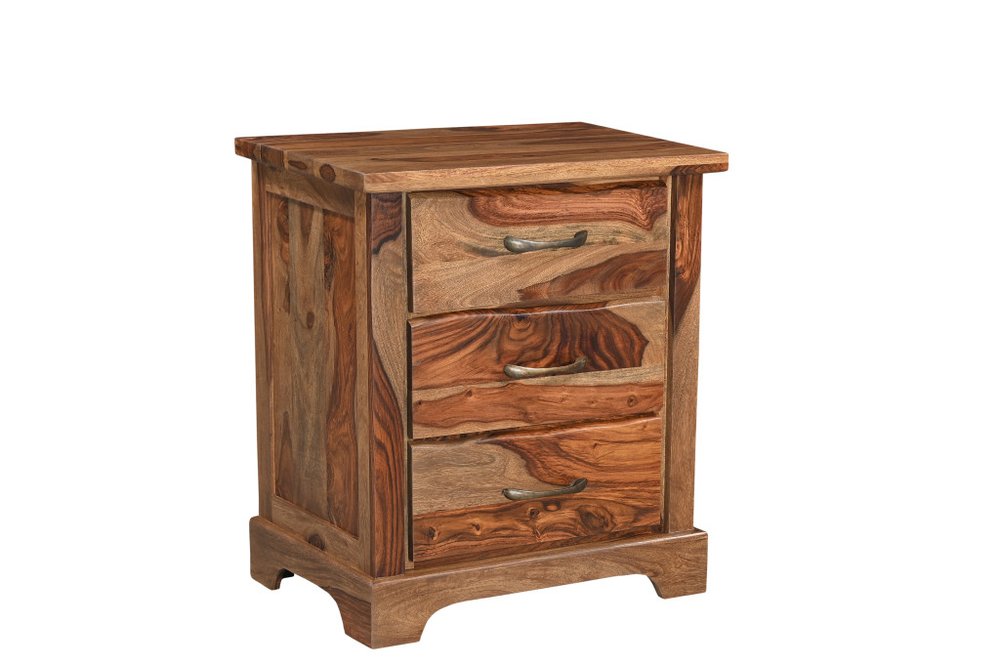 Three Piece Brown Solid Wood Bedroom Set on a white background