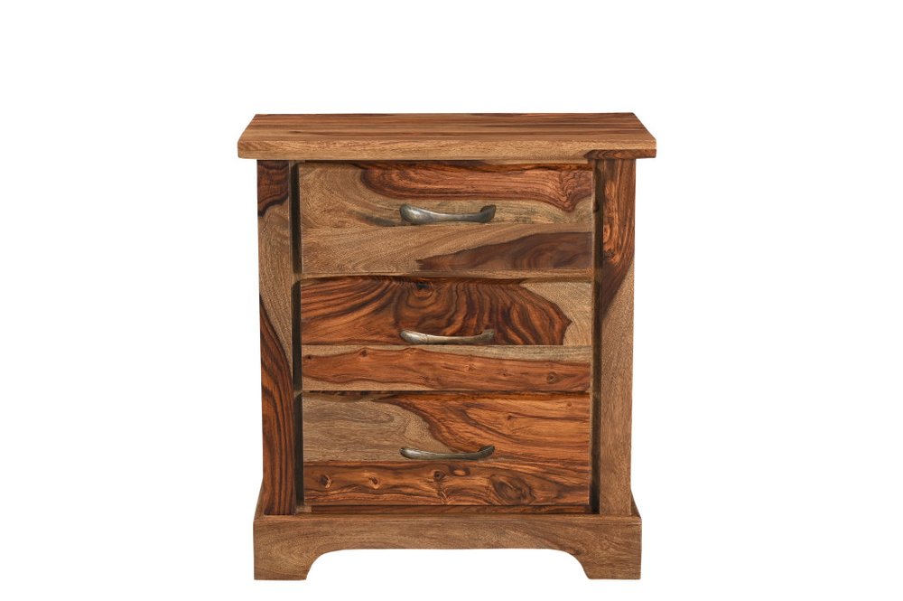 Three Piece Brown Solid Wood Bedroom Set on a white background