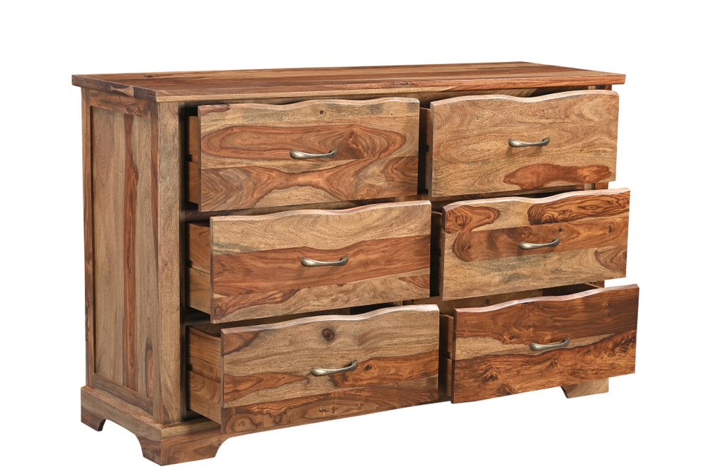 Three Piece Brown Solid Wood Bedroom Set on a white background
