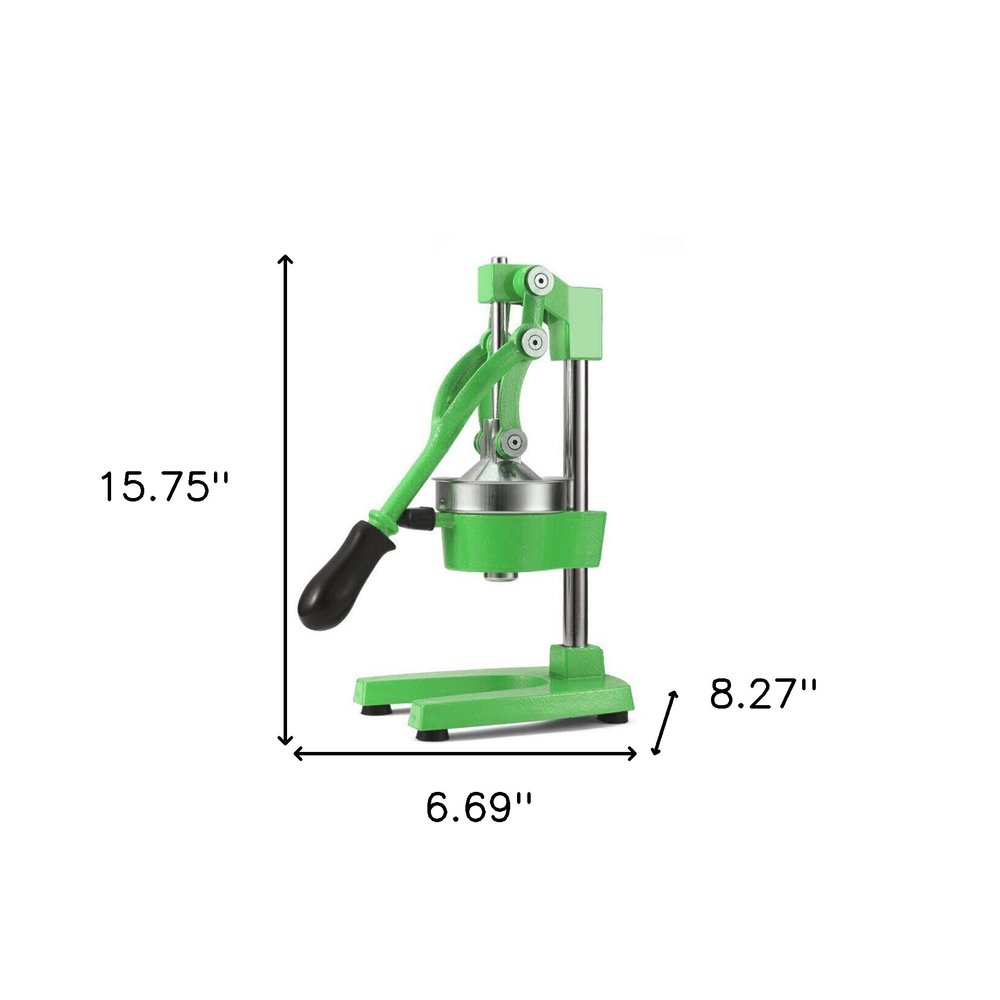 7" Green Silver And Black Stainless Steel Manual Juicer