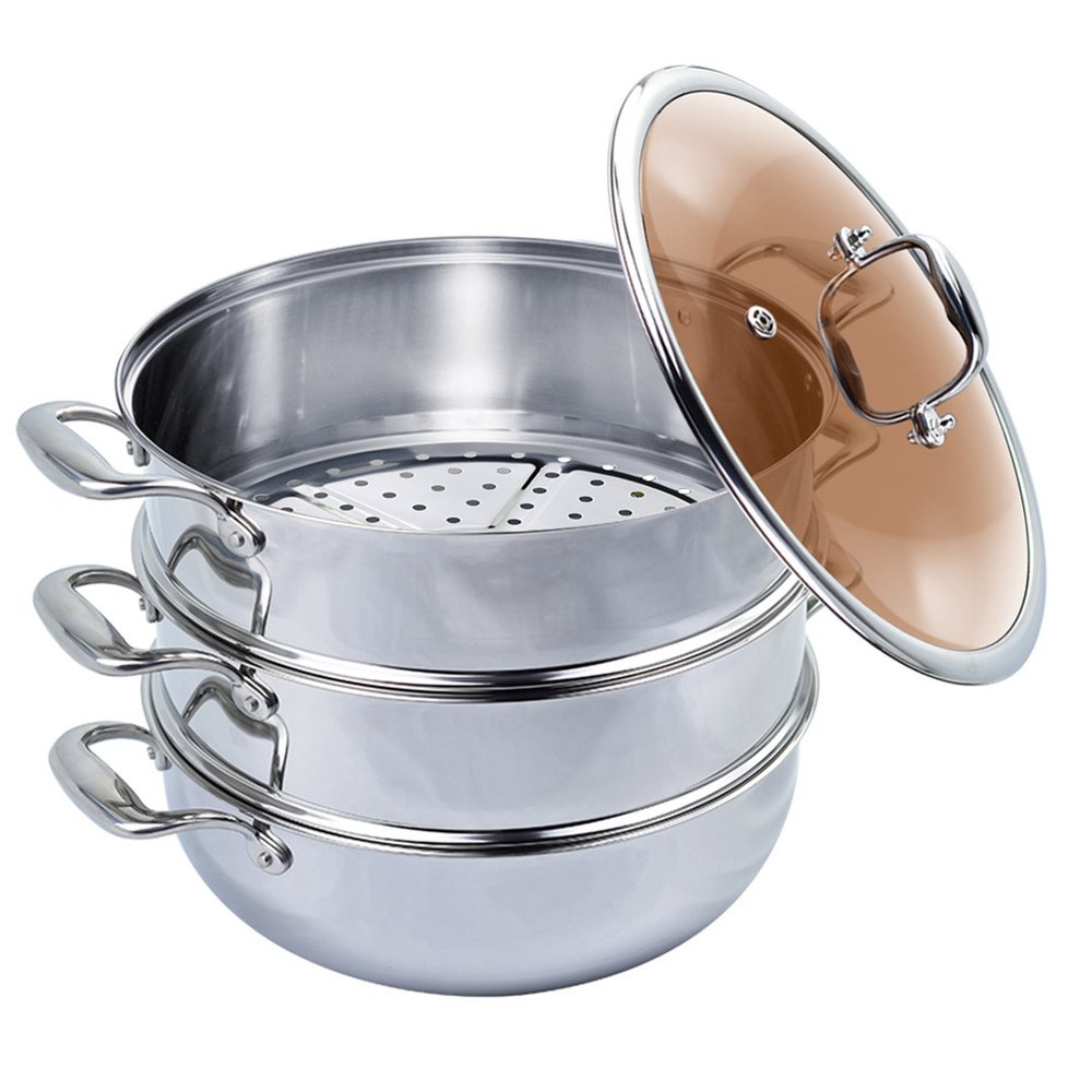 12" Silver Stainless Steel Food Steamer