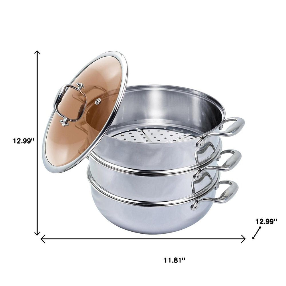 12" Silver Stainless Steel Food Steamer