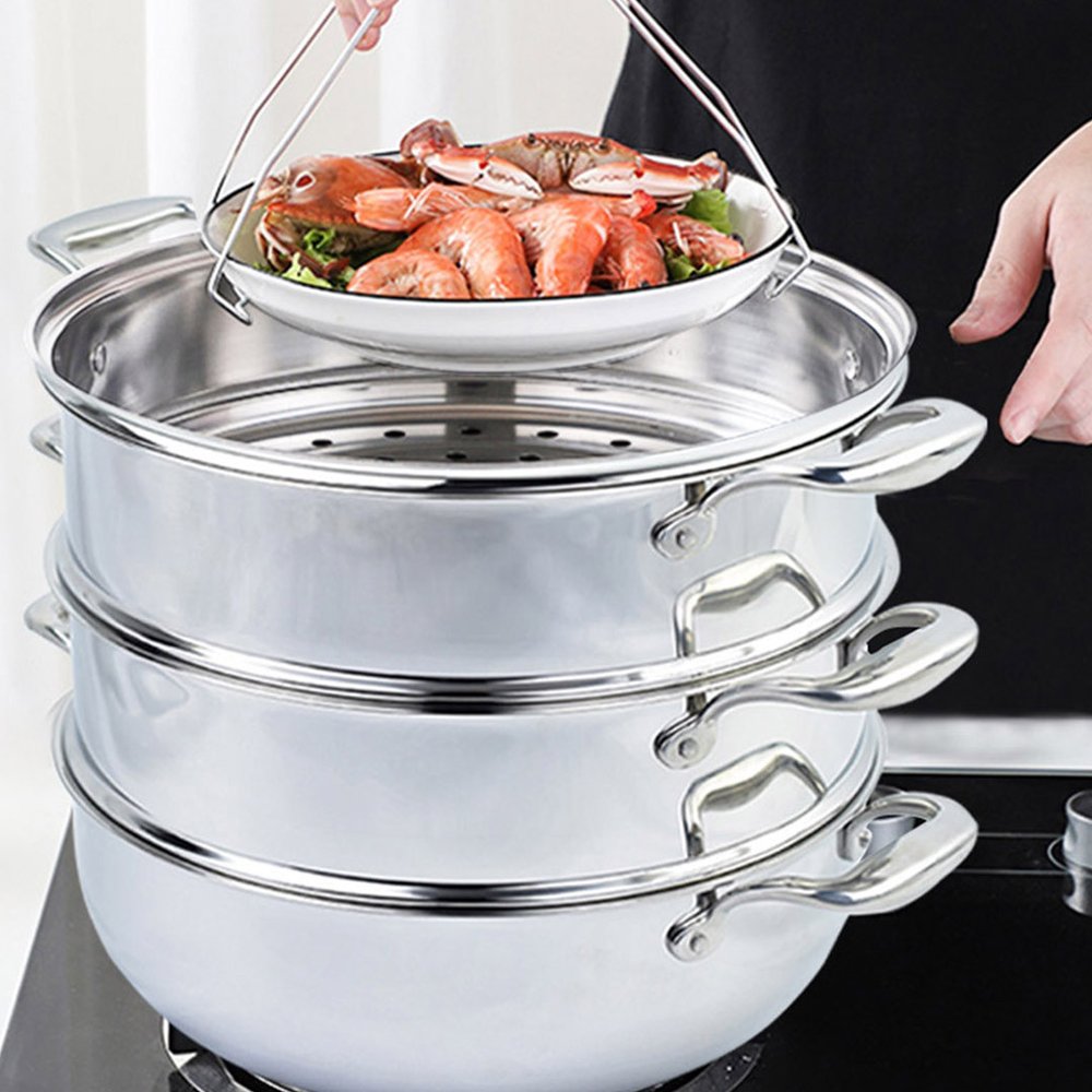 12" Silver Stainless Steel Food Steamer