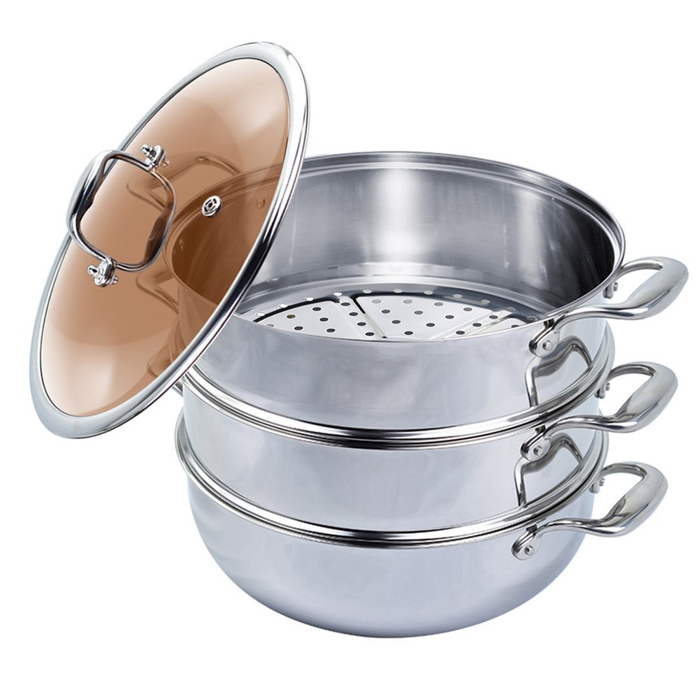 12" Silver Stainless Steel Food Steamer