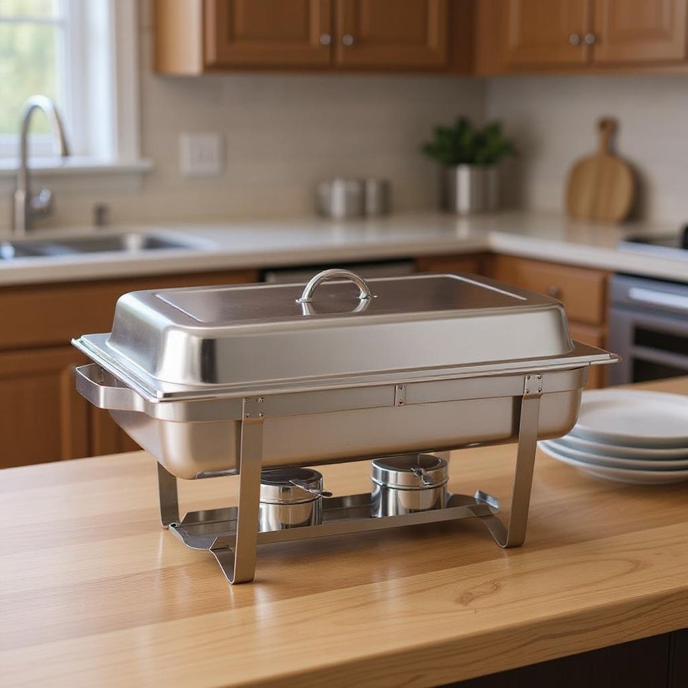 9" Silver Stainless Steel Chafing Dish With Stand - SKU 569489 in a home interior