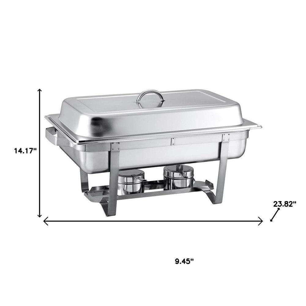 9" Silver Stainless Steel Chafing Dish With Stand - with Rectangular Shape