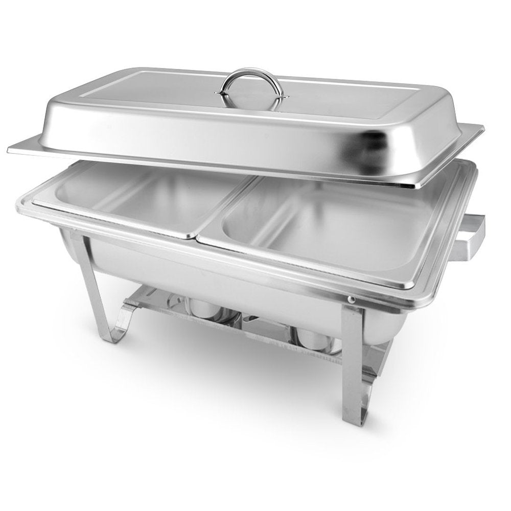 9" Silver Stainless Steel Chafing Dish With Stand - with Rectangular Shape