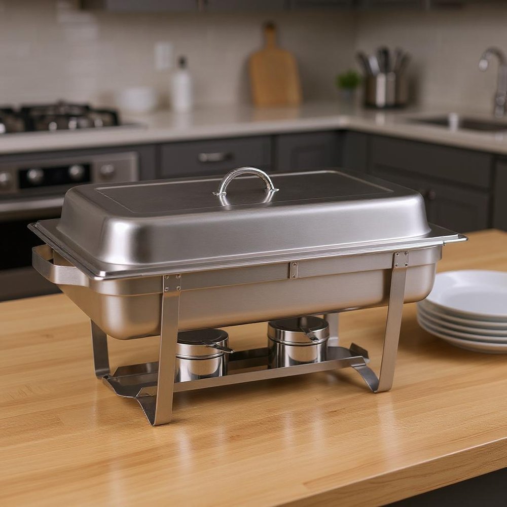 9" Silver Stainless Steel Chafing Dish With Stand - with Sturdy Stand in a home interior