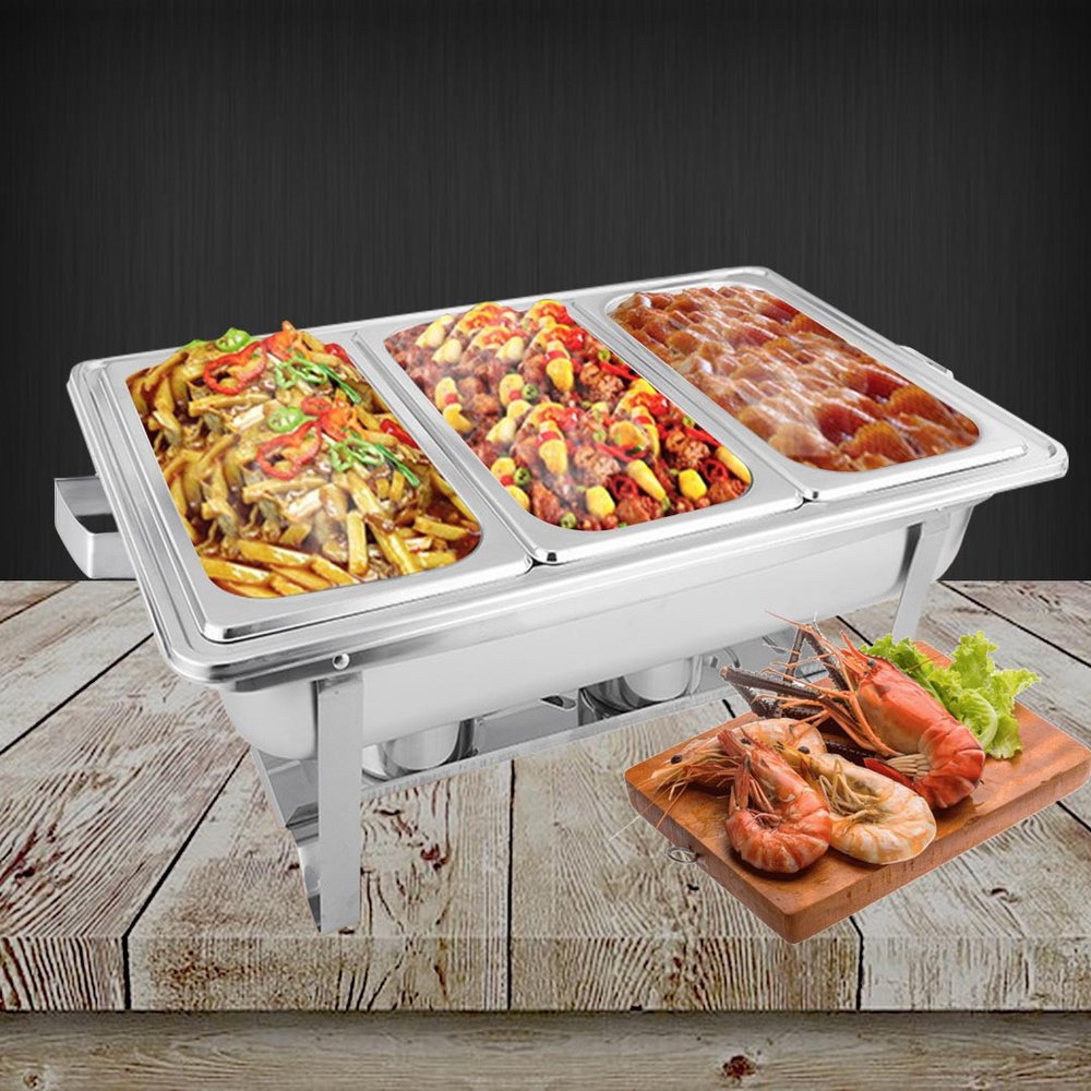 9" Silver Stainless Steel Chafing Dish With Stand - with Sturdy Stand