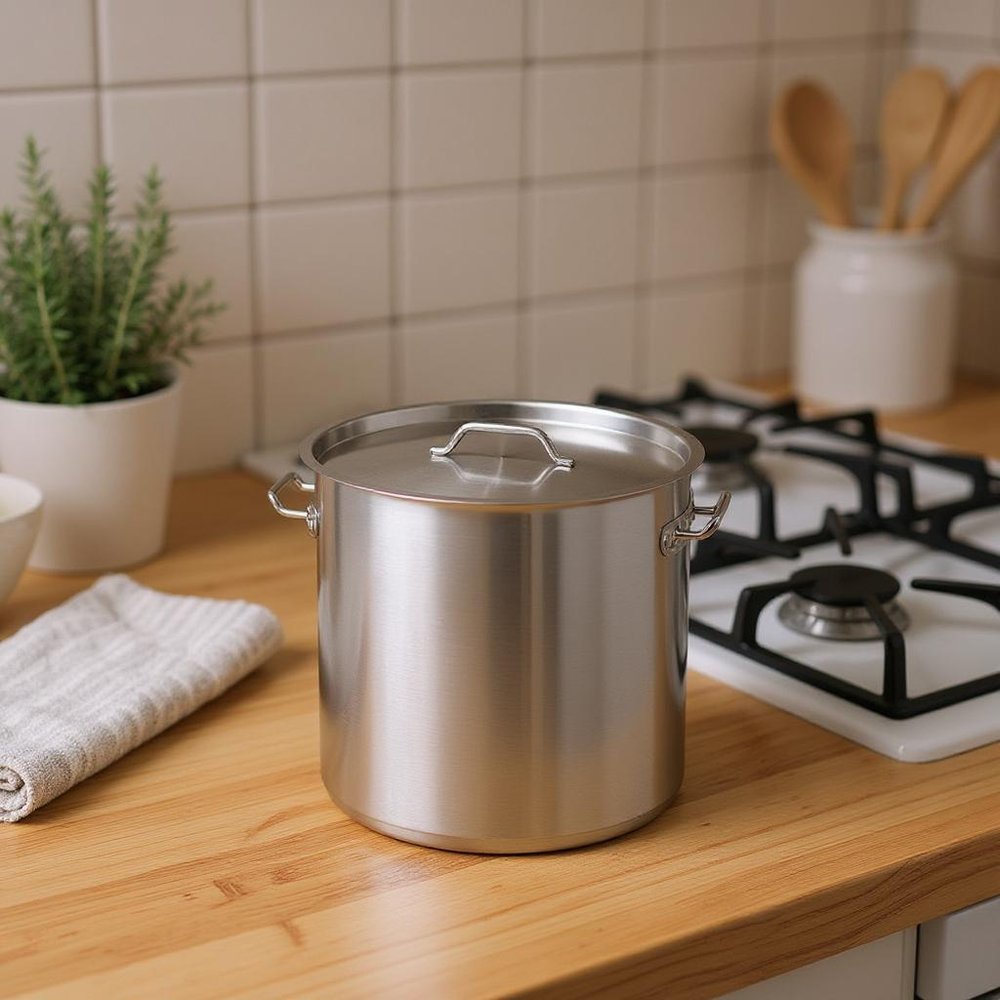 10" Silver Stainless Steel Stock Pot