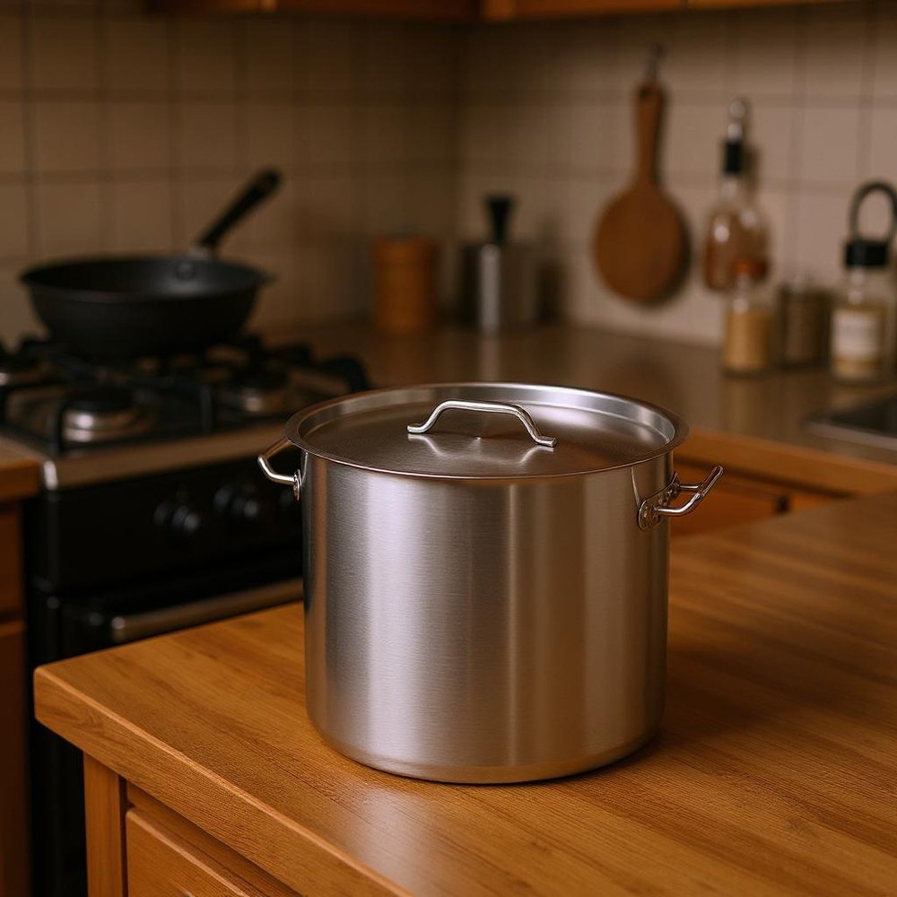 12" Silver Stainless Steel Stock Pot