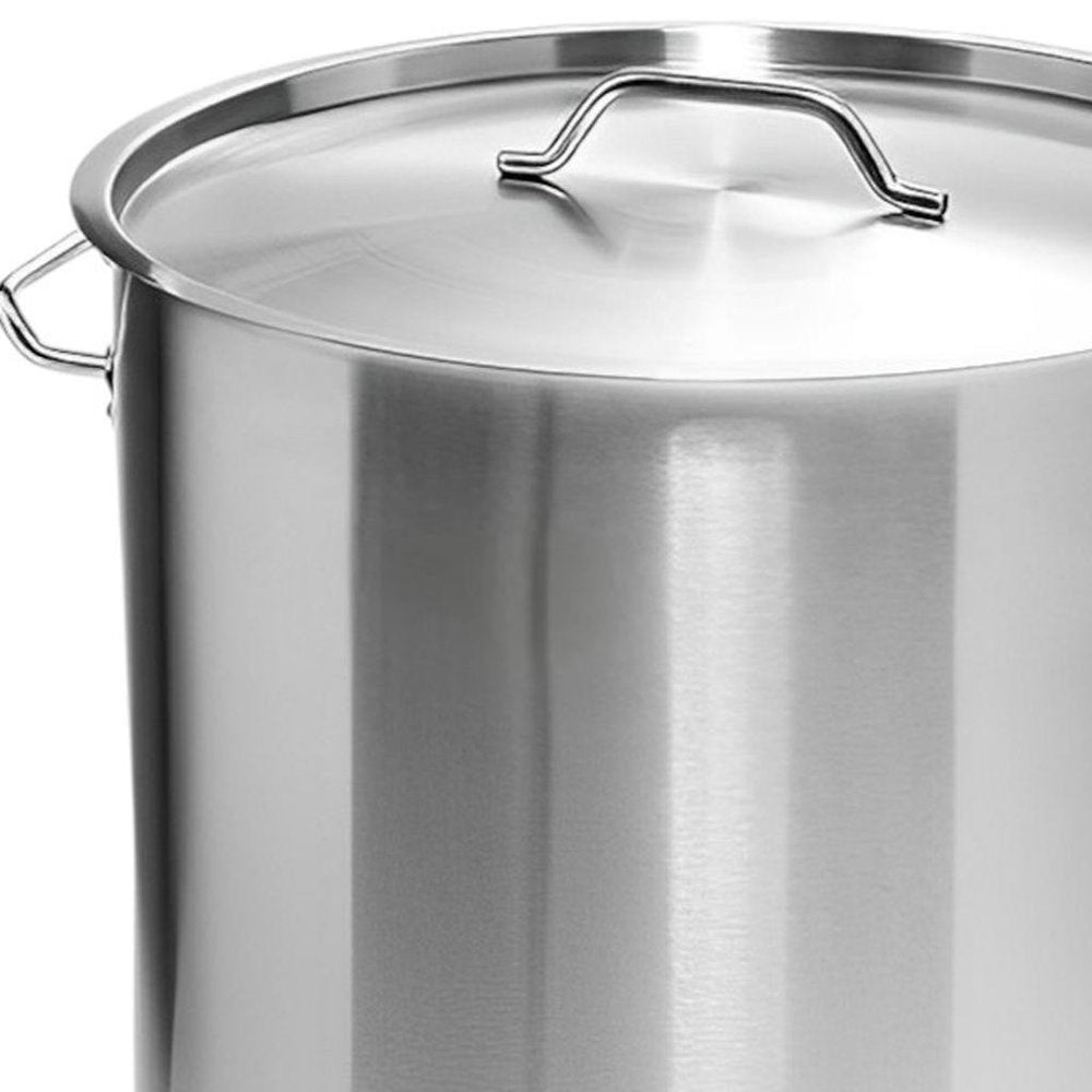 12" Silver Stainless Steel Stock Pot