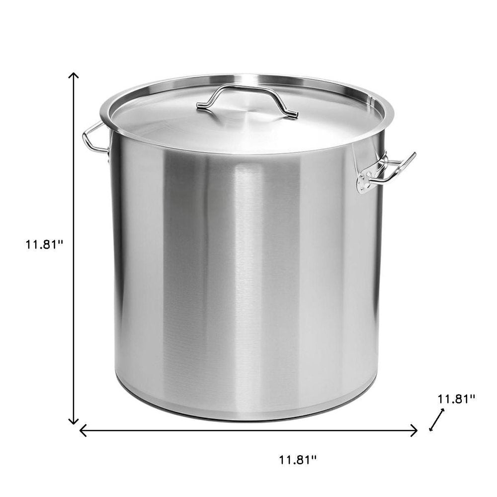 12" Silver Stainless Steel Stock Pot
