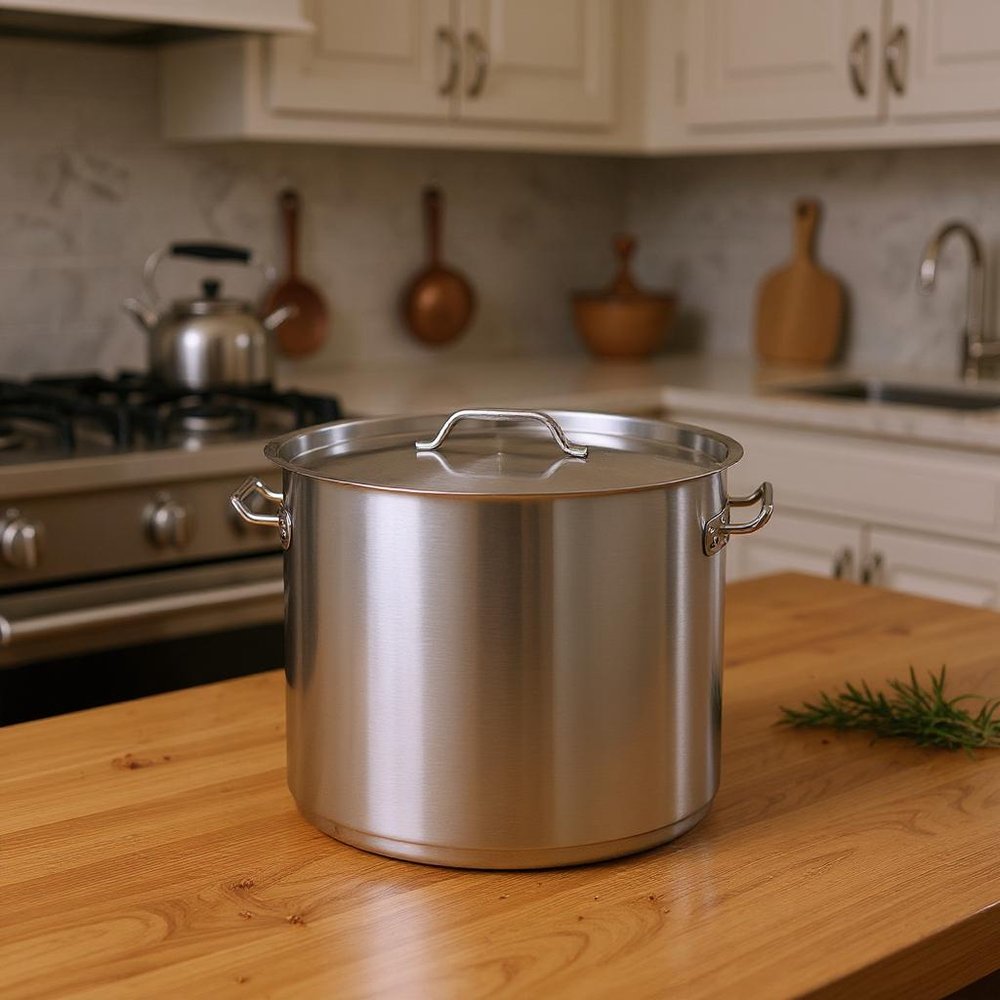 16" Silver Stainless Steel Stock Pot - 15.75" H x 15.75" W x 15.75" D.