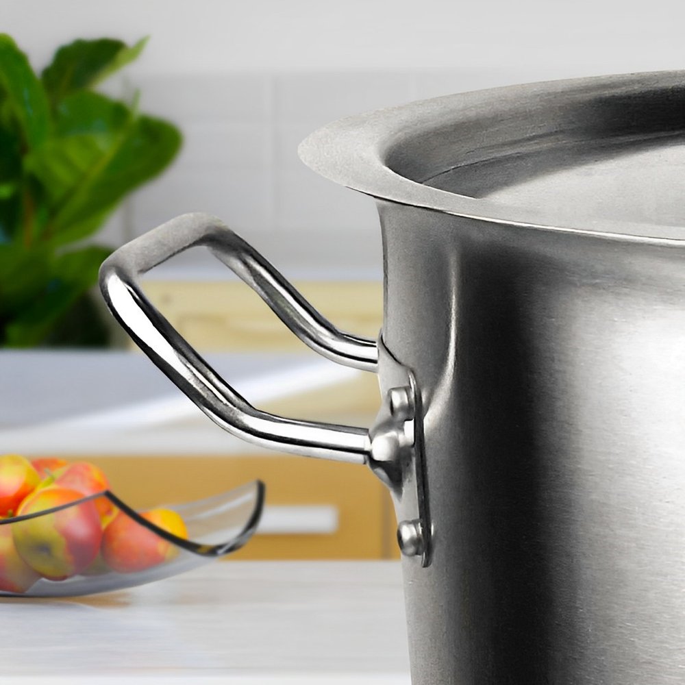 12" Silver Stainless Steel Stock Pot