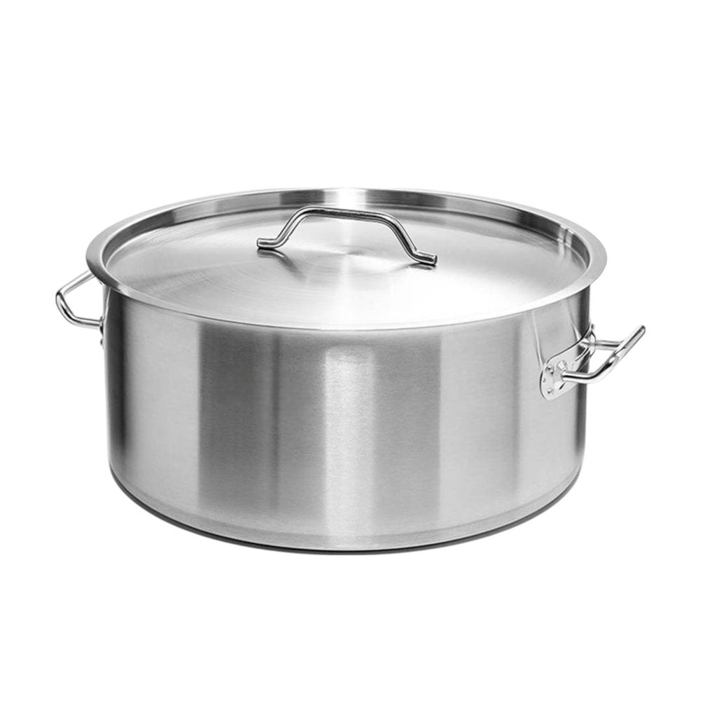 16" Silver Stainless Steel Stock Pot - 10.24" H x 15.75" W x 10.24" D. Kitchen accessory isolated on a plain white background, in a silver metal finish.