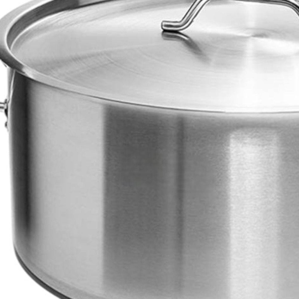 16" Silver Stainless Steel Stock Pot - 10.24" H x 15.75" W x 10.24" D detail shot of the silver metal finish.