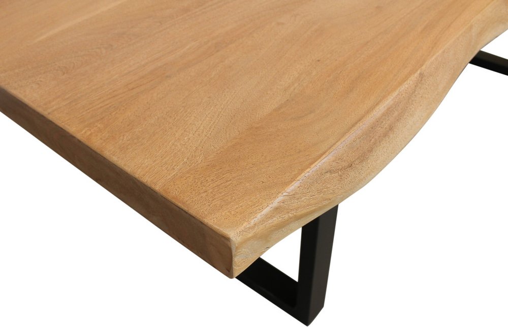 70" Natural And Black Solid Wood And Iron Live Edge Coffee Table on a white background