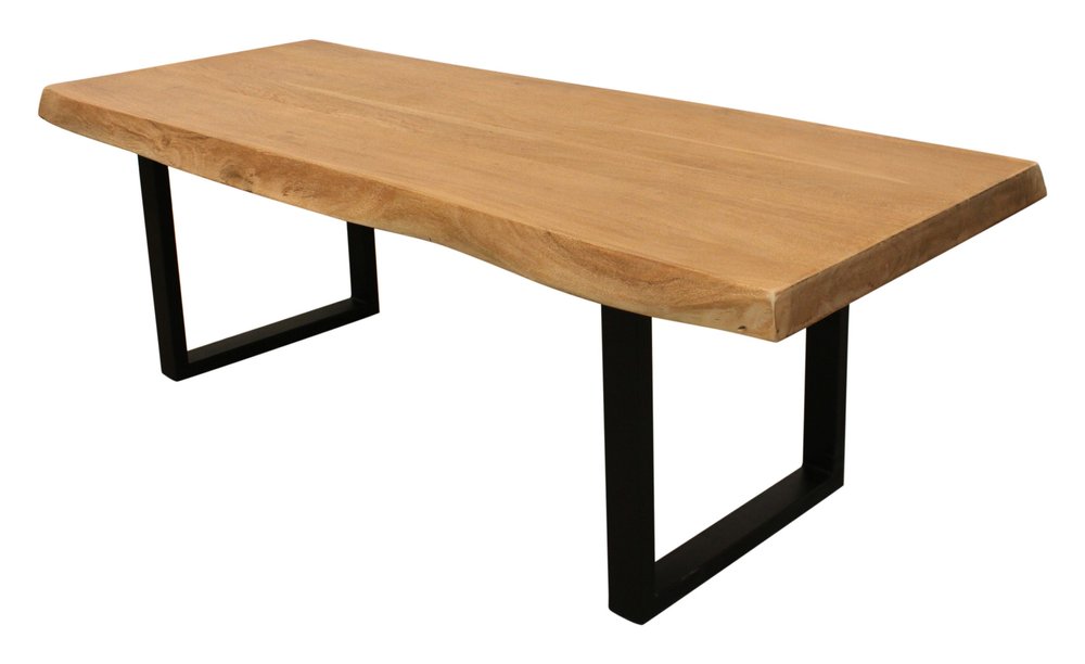 70" Natural And Black Solid Wood And Iron Live Edge Coffee Table on a white background