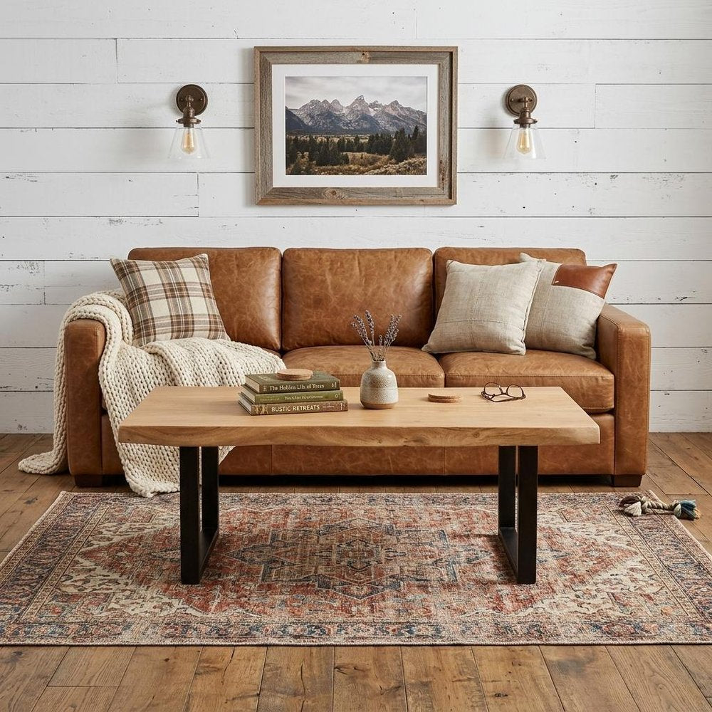 70" Natural And Black Solid Wood And Iron Live Edge Coffee Table