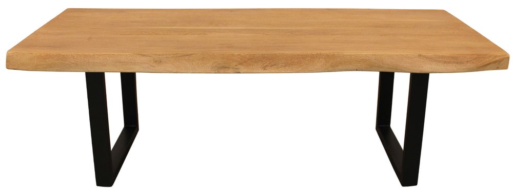 59" Natural And Black Solid Wood And Iron Live Edge Coffee Table. Coffee table isolated on a plain white background, in a black wood finish.