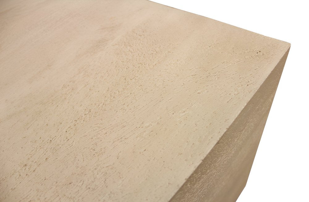 66" Natural Solid Wood Distressed Coffee Table detail shot of the tan wood finish.