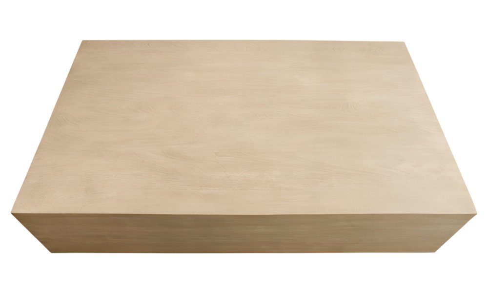 66" Natural Solid Wood Distressed Coffee Table. Coffee table isolated on a plain white background, showing a tan wood surface.