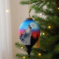 Wolf Hand Painted Black Blue And Gray Glass Finial Ornament