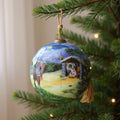 We Three Kings Hand Painted Teal Blue Green And Brown Glass Ball Ornament