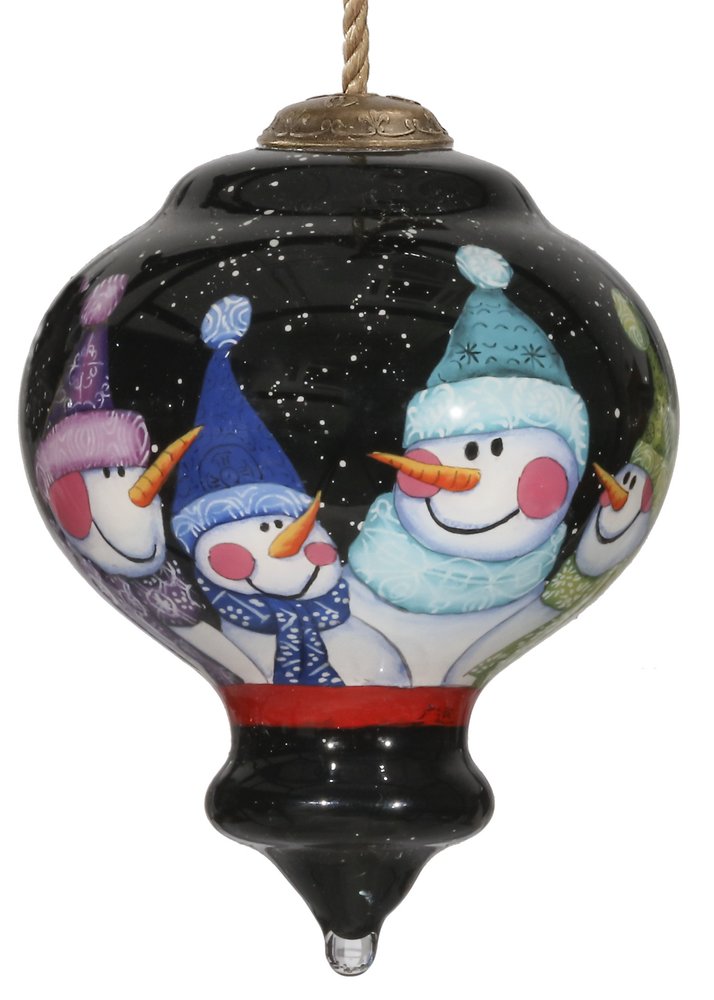 Together Snowman Hand Painted Black Yellow And Red Glass Finial Ornament