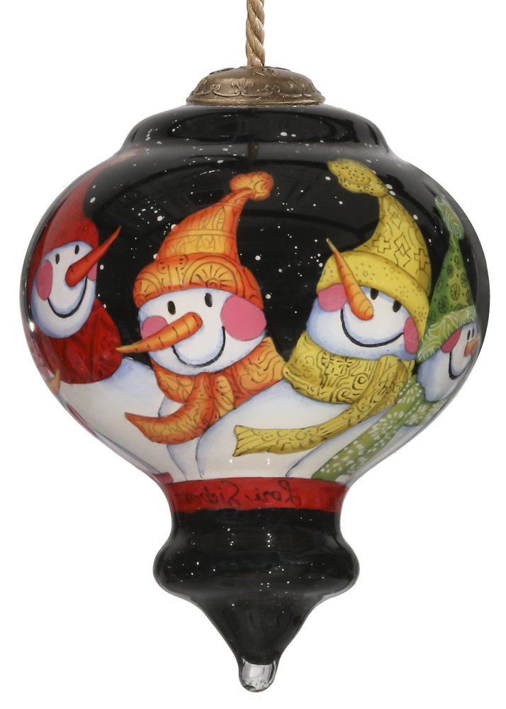 Together Snowman Hand Painted Black Yellow And Red Glass Finial Ornament