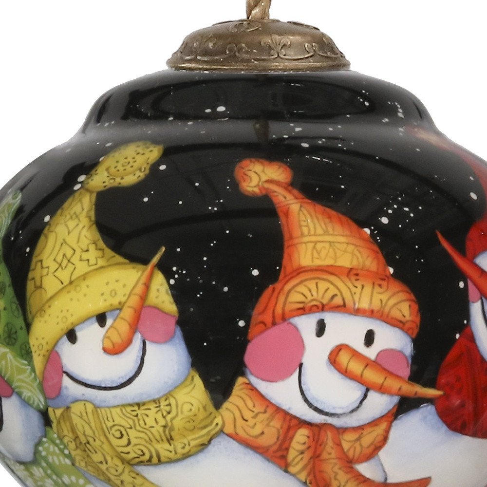 Together Snowman Hand Painted Black Yellow And Red Glass Finial Ornament