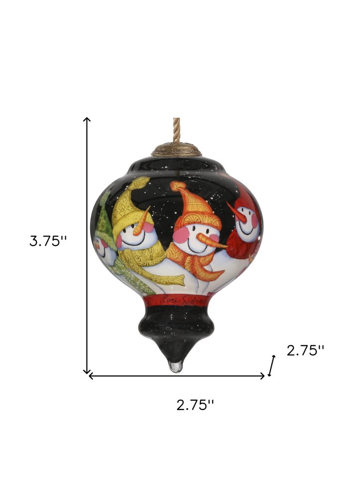 Together Snowman Hand Painted Black Yellow And Red Glass Finial Ornament