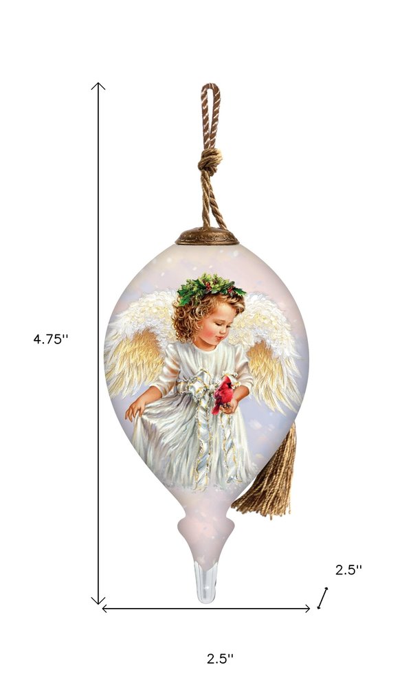 Winter Angel Hand Painted White And Gold Glass Finial Ornament