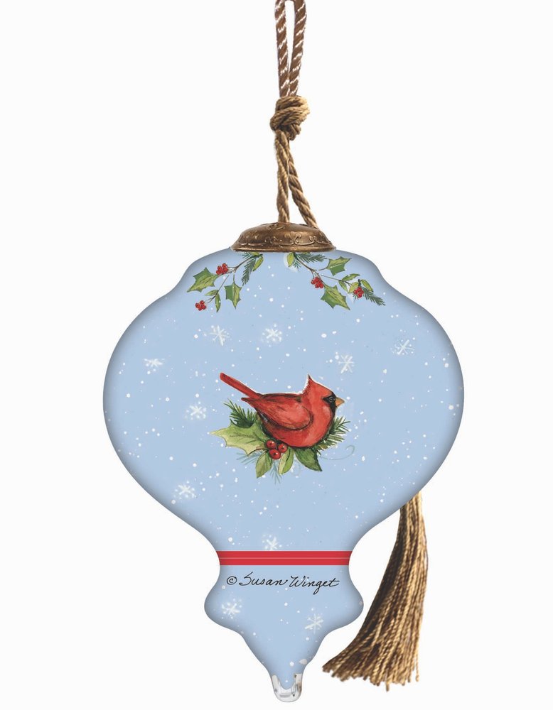 Snowman with Stockings Hand Painted Blue White And Red Glass Finial Ornament
