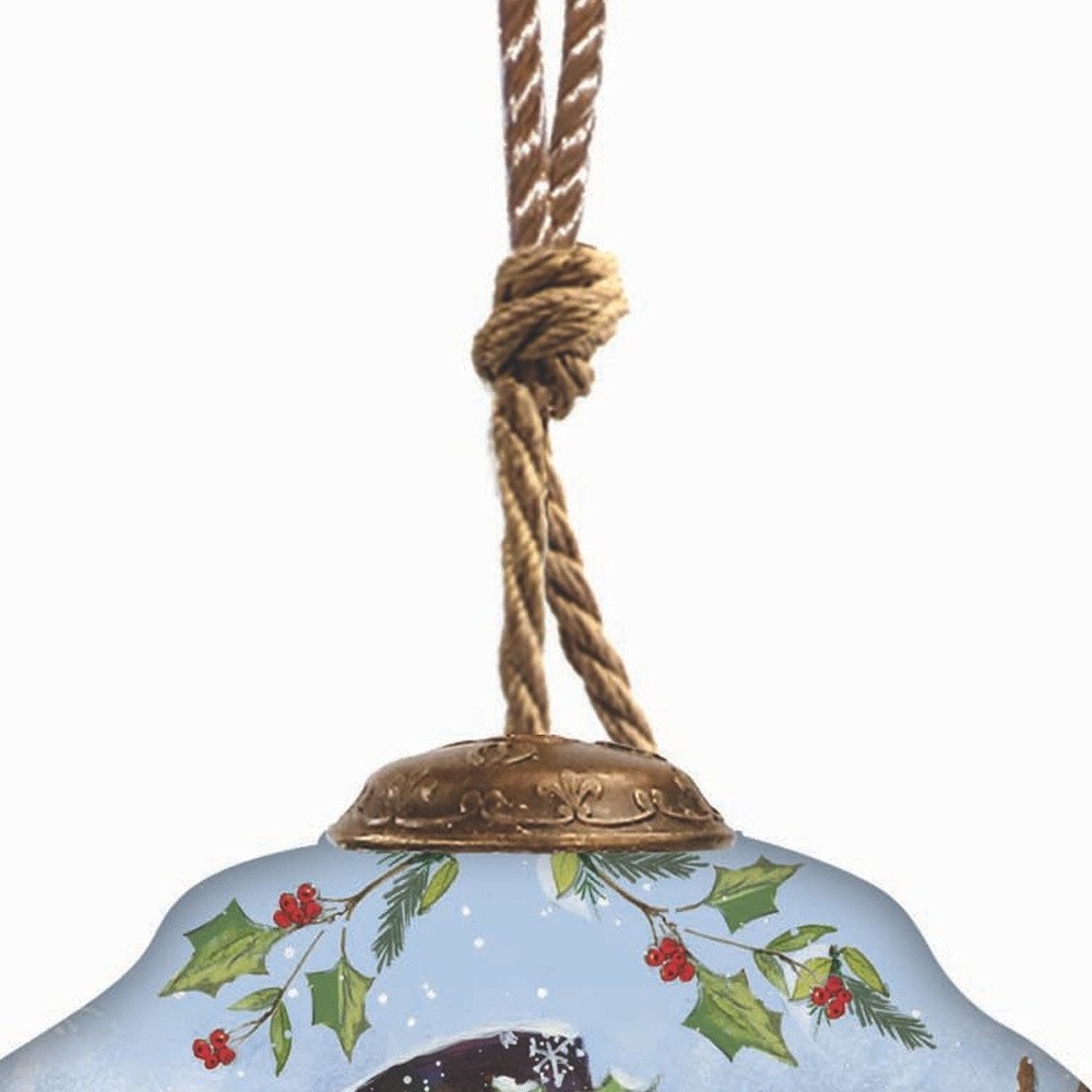 Snowman with Stockings Hand Painted Blue White And Red Glass Finial Ornament
