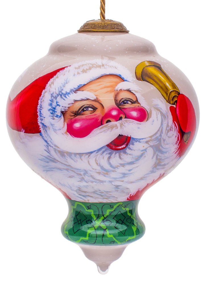 Winter Wonderland Santa Hand Painted Green Red And White Glass Finial Ornament