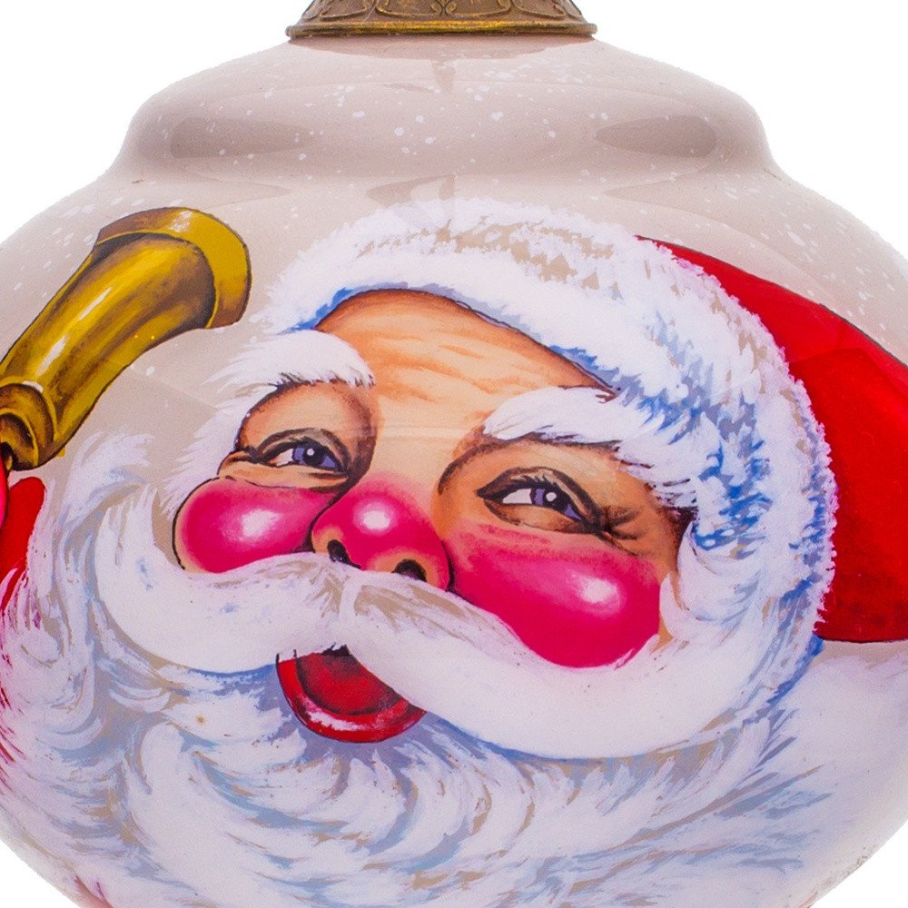Winter Wonderland Santa Hand Painted Green Red And White Glass Finial Ornament