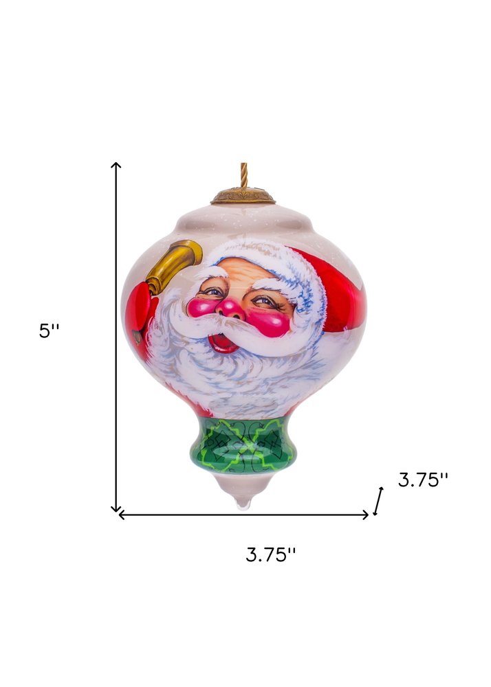 Winter Wonderland Santa Hand Painted Green Red And White Glass Finial Ornament