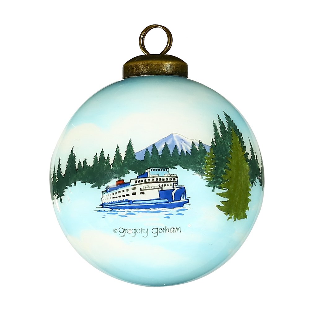 Seattle Hand Painted Blue Green And Black Glass Ball Ornament