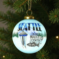 Seattle Hand Painted Blue Green And Black Glass Ball Ornament