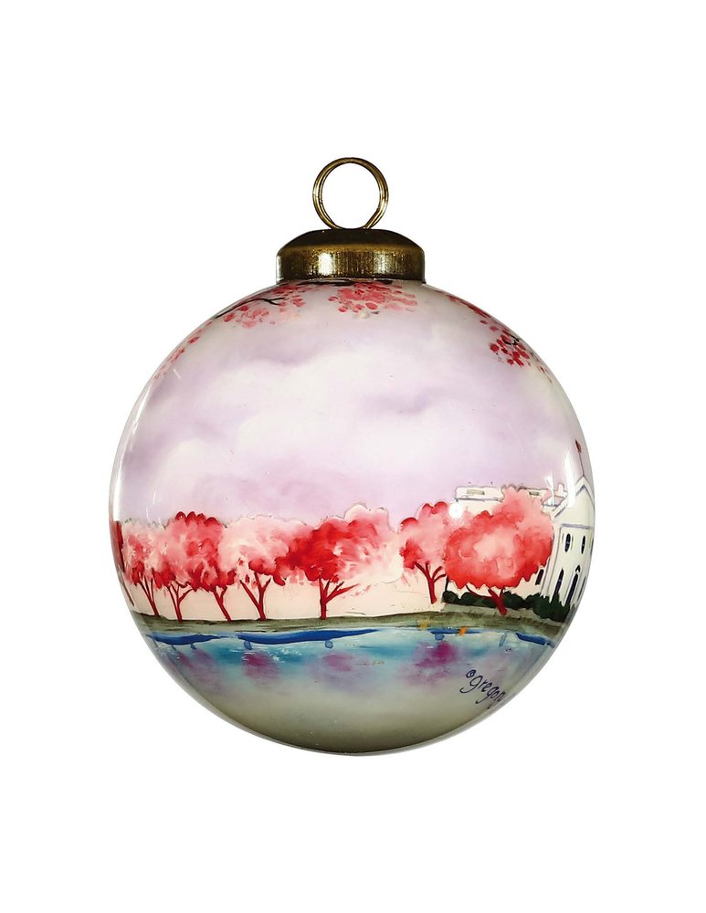 Washington DC Hand Painted Pink Purple And Blue Glass Ball Ornament