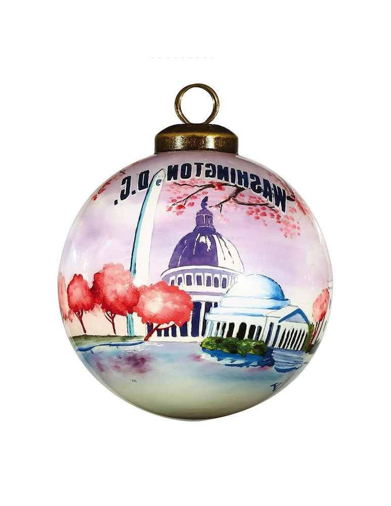 Washington DC Hand Painted Pink Purple And Blue Glass Ball Ornament