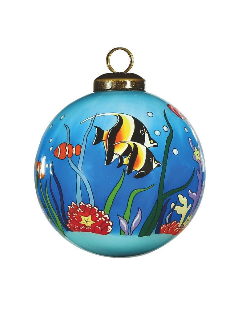 Tropical Fish Hand Painted Green Blue And Red Glass Ball Ornament